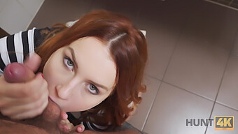 Busty Redheaded Belle Engages In Sexual Encounters With Strangers For Money In Her Bathroom, While Her Boyfriend Watches