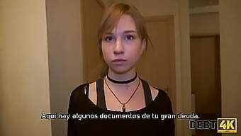 A teenage debtor repays her debts with her attractive oral and genital skills in a Russian reality video