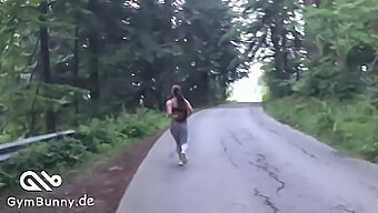 Young Brunette Gets Fucked In Public While Jogging And Being Bitten By A Man