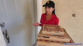 Jay Romero And Rion King Enjoy A Pizza Delivery With Extra Threesome Action From Ember Snow