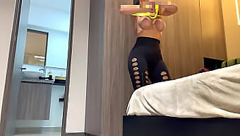 Hidden Camera Captures Fitness Model Preparing For Gym Session (Curvy Latina With Big Legs And Assets)