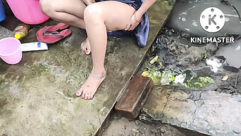 Outdoor Indian Bathing With 18-Year-Old Amateur