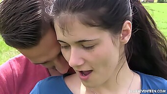 A young brunette with pigtails experiences outdoor hardcore sex